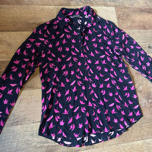 Women's catherinegee Black Pink Origami Crane Button Down Shirt S